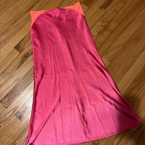 Neon pink and orange satin maxi skirt